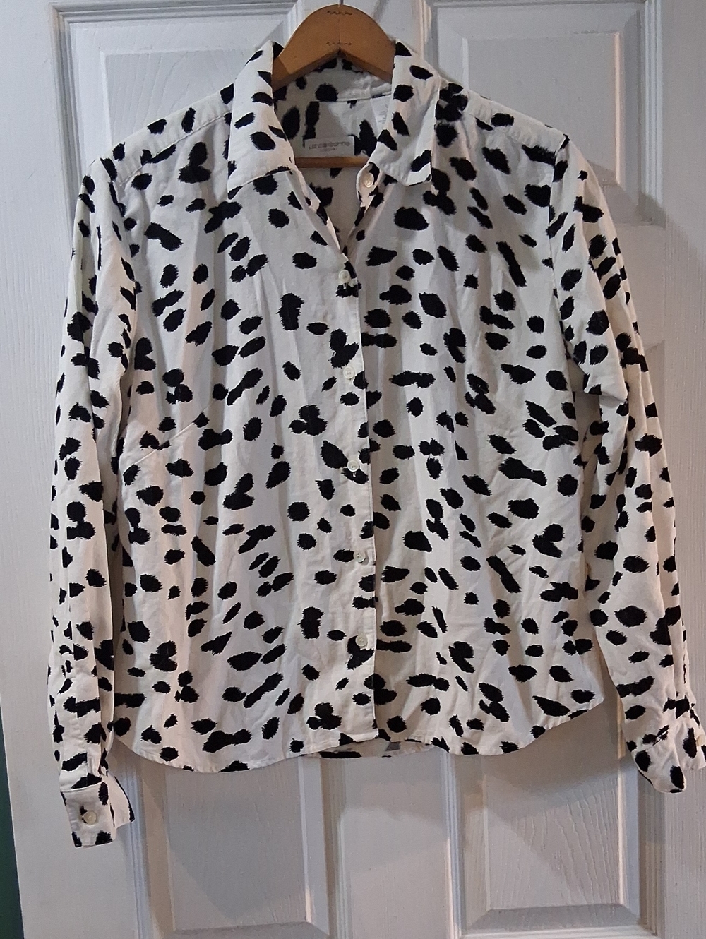 Dalmatian Print Button-Up Corduroy Shirt Jacket - Black & White